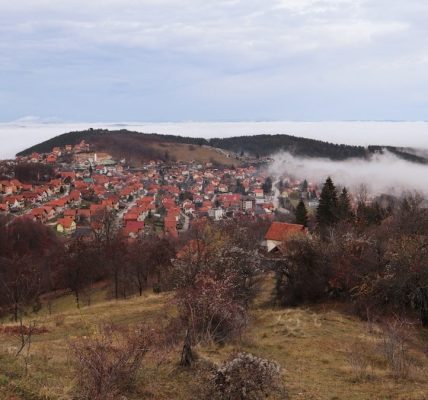 Mountains town in clouds